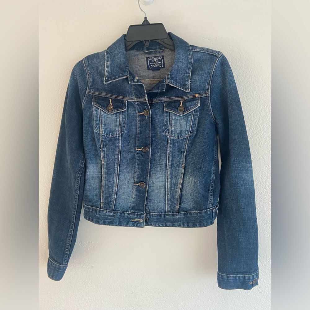 Lucky brand dark blue wash Jean jacket cotton blend Sz S